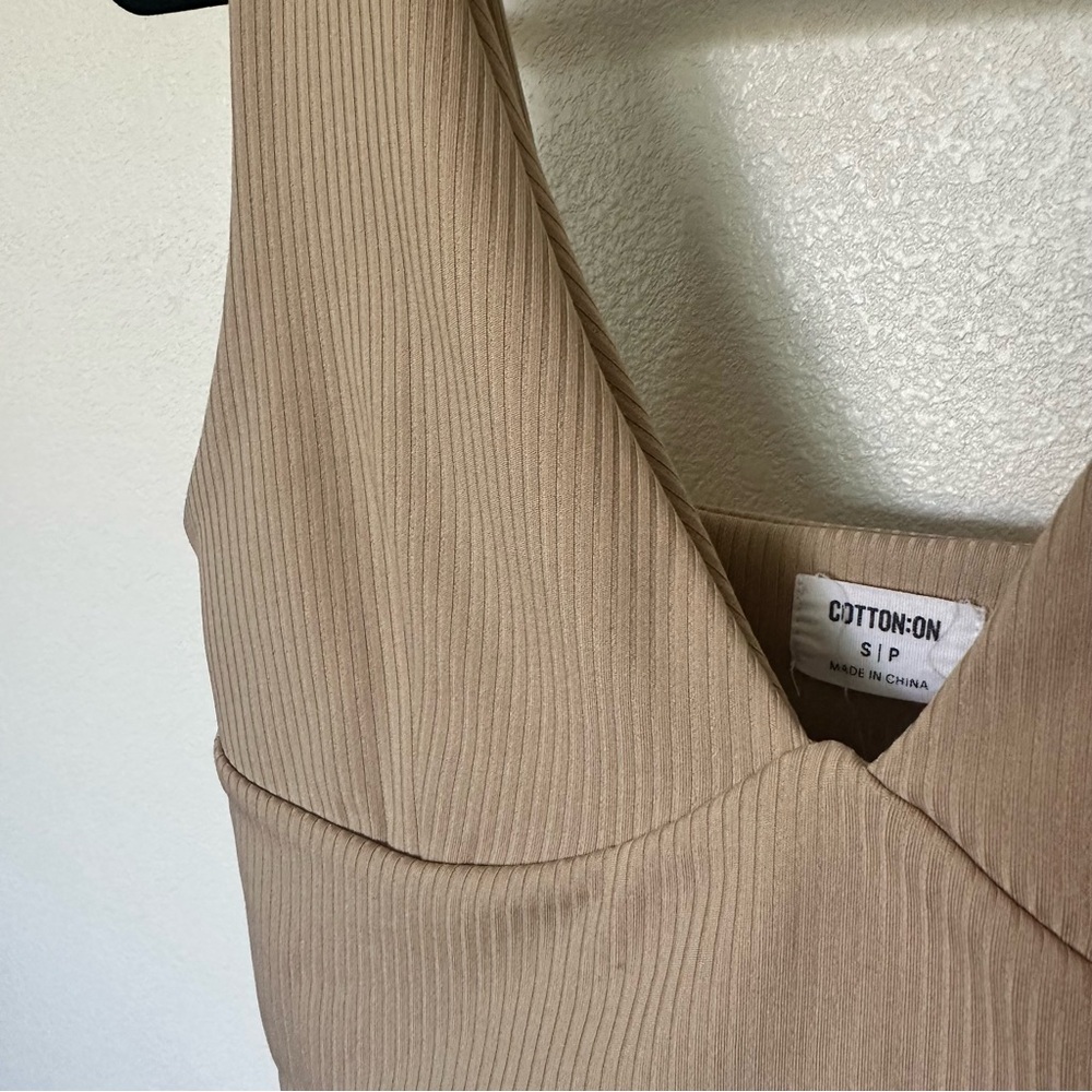 Cotton On Tan Ribbed Wrap Sheath Top